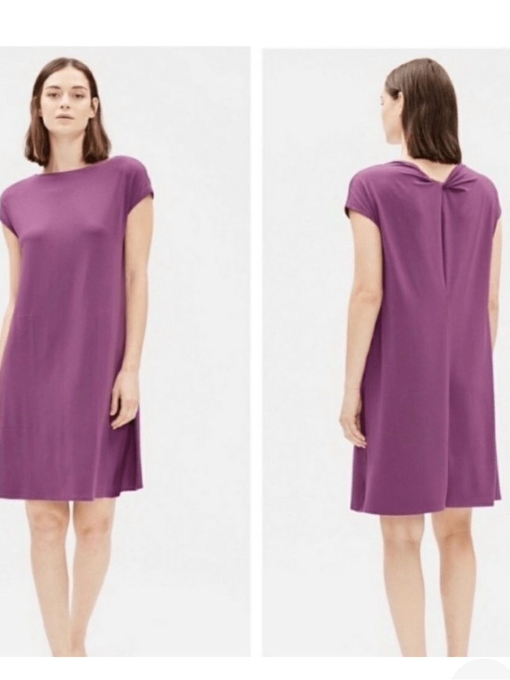 Eileen Fisher Plum Twist-neck Dress with cap sleeves